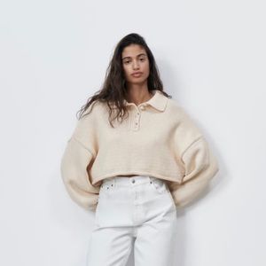 Zara Cropped Knit Sweater - Cream - Small